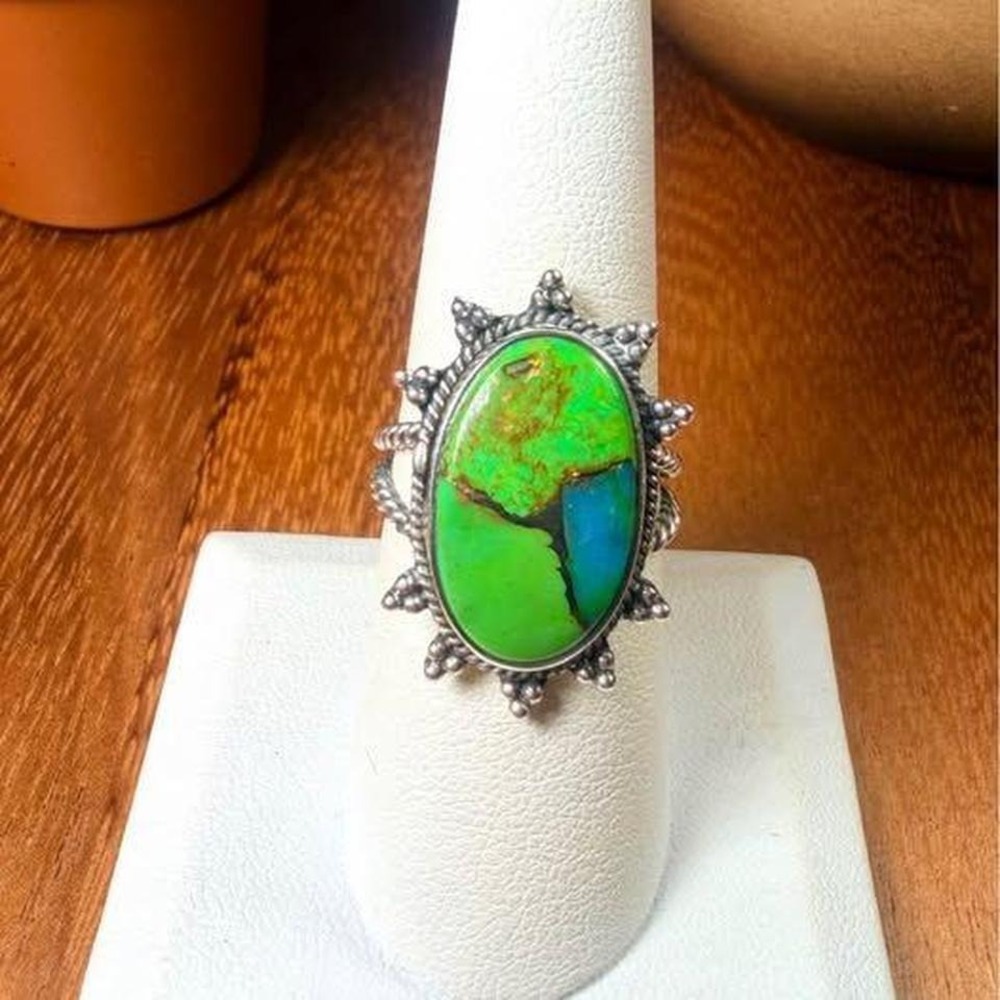 Mohave Green/Blue Turquoise Ring - Size 7.5 - .925 Sterling Silver